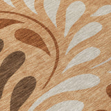 5' X 8' Copper Beige And Chocolate Botanical Leaves Washable Indoor Outdoor Area Rug
