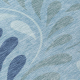 3' X 5' Denim Blue And Sky Blue Botanical Leaves Washable Indoor Outdoor Area Rug