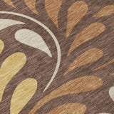 5' X 8' Chocolate Gold And Beige Botanical Leaves Washable Indoor Outdoor Area Rug