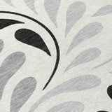 5' X 8' Ivory Black And Gray Botanical Leaves Washable Indoor Outdoor Area Rug