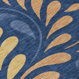 5' X 8' Navy Blue Copper And Gold Botanical Leaves Washable Indoor Outdoor Area Rug