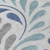 3' X 5' Silver Blue And Gray Botanical Leaves Washable Indoor Outdoor Area Rug