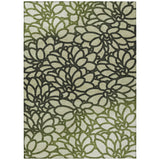 3' X 5' Artichoke Green Black And Ivory Botanical Leaves Washable Indoor Outdoor Area Rug