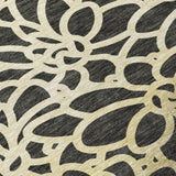 3' X 5' Black Ivory And Gold Botanical Leaves Washable Indoor Outdoor Area Rug