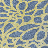 5' X 8' Navy Blue And Gold Botanical Leaves Washable Indoor Outdoor Area Rug