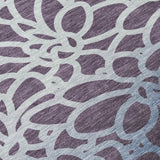 3' X 5' Plum And Blue Botanical Leaves Washable Indoor Outdoor Area Rug