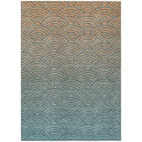 5' X 8' Teal Blue And Orange Geometric Washable Indoor Outdoor Area Rug