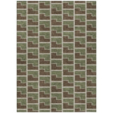 3' X 5' Chocolate Olive Green And Beige Geometric Washable Indoor Outdoor Area Rug