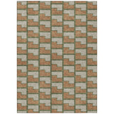 3' X 5' Copper Beige And Olive Green Geometric Washable Indoor Outdoor Area Rug