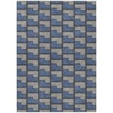 3' X 5' Navy Blue Gray And Charcoal Geometric Washable Indoor Outdoor Area Rug
