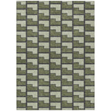 3' X 5' Olive Green Beige And Charcoal Geometric Washable Indoor Outdoor Area Rug