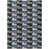 3' X 5' Black Blue And Gray Geometric Washable Indoor Outdoor Area Rug