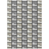 3' X 5' Ivory Taupe And Gray Geometric Washable Indoor Outdoor Area Rug