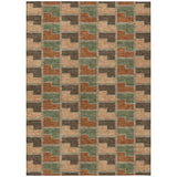 3' X 5' Rust Olive Green And Brown Geometric Washable Indoor Outdoor Area Rug