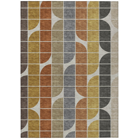 8' X 10' Coffee Gold Gray And Beige Geometric Washable Indoor Outdoor Area Rug