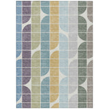 5' X 8' Pale Aqua Purple Gray And Copper Geometric Washable Indoor Outdoor Area Rug