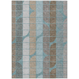 3' X 5' Teal Blue Brown And Silver Geometric Washable Indoor Outdoor Area Rug