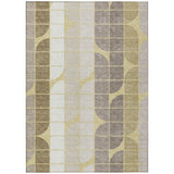5' X 8' Wheat Ivory And Brown Geometric Washable Indoor Outdoor Area Rug