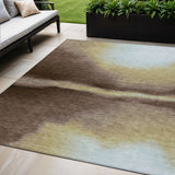 5' X 8' Chocolate Gold And Plum Abstract Washable Indoor Outdoor Area Rug