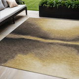 5' X 8' Amber Black And Brown Abstract Washable Indoor Outdoor Area Rug