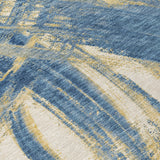 3' X 5' Navy Blue Wheat And Ivory Abstract Washable Indoor Outdoor Area Rug