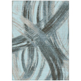3' X 5' Teal Blue Charcoal And Silver Abstract Washable Indoor Outdoor Area Rug