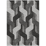 5' X 8' Black Gray And Silver Striped Washable Indoor Outdoor Area Rug