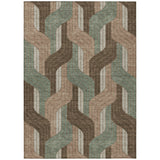 5' X 8' Chocolate Beige And Taupe Striped Washable Indoor Outdoor Area Rug