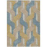 5' X 8' Gold Teal Blue And Beige Striped Washable Indoor Outdoor Area Rug