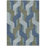 3' X 5' Navy Blue Sky Blue And Artichoke Green Striped Washable Indoor Outdoor Area Rug