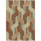 5' X 8' Rust Orange And Wheat Striped Washable Indoor Outdoor Area Rug