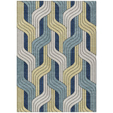 3' X 5' Teal Blue Wheat And Ivory Striped Washable Indoor Outdoor Area Rug