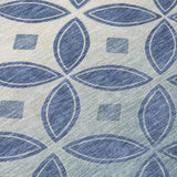 3' X 5' Teal Blue And Ivory Geometric Washable Indoor Outdoor Area Rug