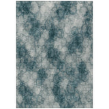 3' X 5' Turquoise And Ivory Abstract Washable Indoor Outdoor Area Rug
