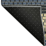 3' X 5' Navy Blue Gold And Black Striped Washable Indoor Outdoor Area Rug