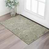 3' X 5' Khaki Beige And Gray Floral Washable Area Rug With UV Protection