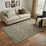5' X 8' Khaki Beige And Gray Floral Washable Area Rug With UV Protection