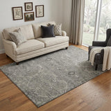5' X 8' Pewter Gray And Silver Floral Washable Area Rug With UV Protection