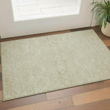 3' X 5' Beige And Ivory Floral Washable Area Rug With UV Protection