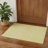 3' X 5' Gold And Ivory Floral Washable Area Rug With UV Protection