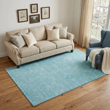 5' X 8' Sky Blue And Ivory Floral Washable Area Rug With UV Protection