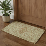 3' X 5' Beige Rust And Artichoke Green Floral Washable Area Rug With UV Protection