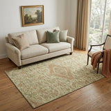 5' X 8' Beige Rust And Artichoke Green Floral Washable Area Rug With UV Protection