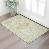 3' X 5' Ivory Salmon And Artichoke Green Floral Washable Area Rug With UV Protection