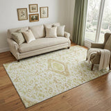 5' X 8' Ivory Salmon And Artichoke Green Floral Washable Area Rug With UV Protection