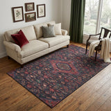5' X 8' Navy Blue Teal And Blush Floral Washable Area Rug With UV Protection