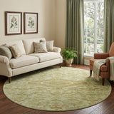 8' X 8' Sage And Salmon Floral Washable Round Rug With UV Protection
