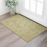 3' X 5' Terra Cotta And Artichoke Green Floral Washable Area Rug With UV Protection