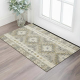 3' X 5' Beige Gray And Ivory Geometric Washable Area Rug With UV Protection