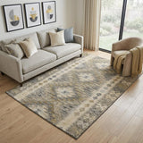 5' X 8' Beige Gray And Ivory Geometric Washable Area Rug With UV Protection